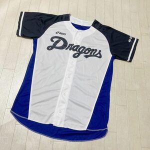 3776☆ ASICS アシックス 中日ドラゴンズ トップス ゲームシャツ 野球 メンズ ネイビー ブルー