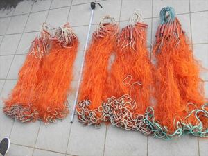 3枚網　5枚セット 未使用品　オレンジ 漁師網　縦網　刺網　魚網　高さ約80cm　角目3cmX3cm　長さ約18～20m　船　船舶 出品No.C番