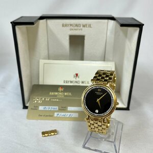 ▽▼【稼働品】レイモンドウィル RAYMONDWEIL 腕時計 18K GOLD ELECTROPLATED クオーツ デイト ゴールド系色 黒文字盤 メンズ 9137-2▼▽
