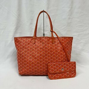 ▽▼ゴヤール GOYARD サンルイ PM トートバッグ 肩掛けバッグ ショルダー ポーチ付き PVC×レザー 総柄 オレンジ系色 レディース メンズ▼