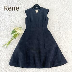 ☆Rene☆ルネ　フロントジップツイードワンピース ネイビー Aライン サイズ34