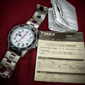 133【極美品/動作品】TIMEX INDIGLO W-1 メンズ腕時計 タイメックス インディグロ シルバー×ブラックベゼル×白文字盤 3針アナログ