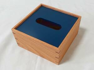 福祉バザー　ティッシュボックス ハーフサイズ 正方形 木製 木目 14×14×7