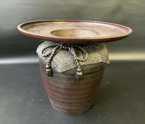 銅製　宝袋形花瓶　薄端　在銘　直径29,8cm　重量5,0kg