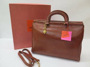  tag . attaching ... beautiful goods Ungaro Ungaro cow leather leather 2Way bag tea * Brown A4 correspondence made in Japan 