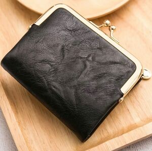 二つ折り財布、折り畳み財布、がま口、ブラック、黒、新品未使用