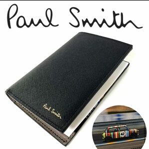 新品 Paul Smith ポールスミス 二つ折り ミニ札財布 黒 イタリア製 ブラック シンプル レザー ビジネス 定期入れ