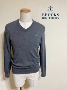 【良品】 BROOKS BROTHERS ブルックス ブラザーズ Vネックセーター メリノウール サイズS 長袖 グレー 170/96B ウール100%