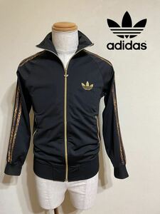 adidas originals アディダス オリジナルス トラックトップ ジャケット トップス サイズ XS 長袖 黒 金 豹柄ライン JD1042