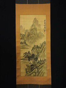 【模写】緑屋s■ 掛軸　在銘　「中国山水」　絹本　無地箱　掛け軸　日本画　　i2n/1-021/B-3#80