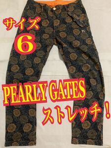 PEARLY GATESパーリーゲイツ　GOLFパンツ　ストレッチ　花柄　刺繍ロゴ　サイズ6