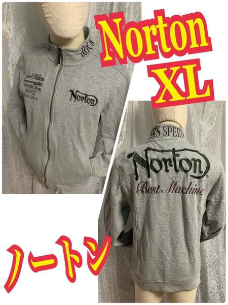 Norton ノートン　スウェットジャケット　長袖 ジップアップ　バイカー　刺繍ロゴ　XLサイズ
