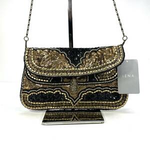  tag attaching IENA * Iena spangled / beads chain shoulder bag 2way clutch bag Gold / black party bag 