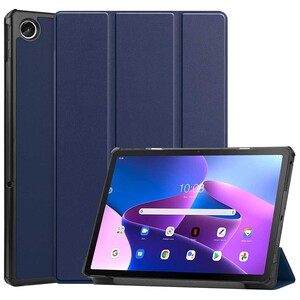 Lenovo Tab B10 (3rd Gen) / Lenovo Tab M10 Gen 3 対応 タブレットケース マグネット開閉式 スタンド機能 三つ折 カバー ネイビーブルー