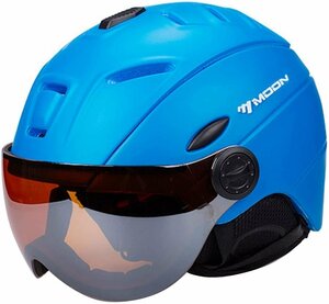 ★スキー/スノーボードヘルメットオートバイ調節可能な防風ヘッドヘルメットスキー シールド付き UVカット ジェット 軽量5色可選青