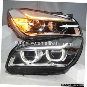 右ハンドル、日本光軸仕様 BMW X1 E84 LEDストリップエンジェルアイズヘッドライト2009- 2014年LF For BMW X1 E84 LED Strip Angel Eyes