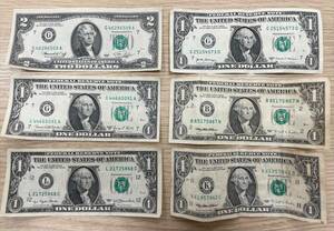 #13097D 2ドル紙幣1枚 1ドル紙幣5枚 合計7ドル 外国銭 アメリカ紙幣