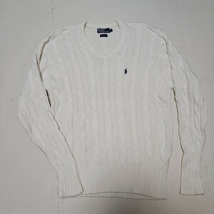 ラルフローレン ケーブル編みニット Vネック サイズXL 白 セーター Ralph Lauren