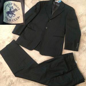 【日本製】BHPC ビバリーヒルズポロクラブ　スーツ　ダークネイビー　ウールセットアップ ストライプ ビジネス