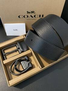 COACH リバーシブル メンズベルト コーチメンズ ブラックxブラウン　新品未使用　バックル回転　アウトレット　シンプルベルト