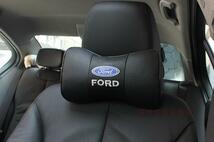 新品 フォード FORD ネックパッド ヘッドレスト 首枕 車載 2個セット 本革レザー ブラック カーアクセサリ 刺繍_画像4