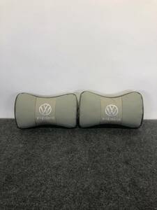 新品 フォルクスワーゲン VW ネックパッド ヘッドレスト 首枕 車載 2個セット 本革レザー グレー カーアクセサリ 刺繍