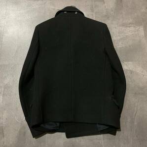 ☆ 美品/ 高級ラグジュアリー服 '国内正規品' BALMAIN バルマン WOOL100% Pコート ロゴ刻印ボタン size:46 メンズ アウター BLK 紳士服の画像2