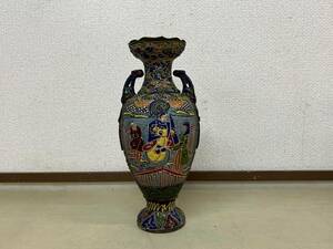 京都⑧ 薩摩焼 花瓶 ヴィンテージ モリアージュ花瓶 人物図 高さ31.5cm