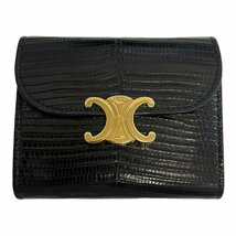 【中古品】CELINE セリーヌ リザード スモール トリオンフ 三つ折り財布 ブラック レディース財布 箱あり L56626RK_画像2