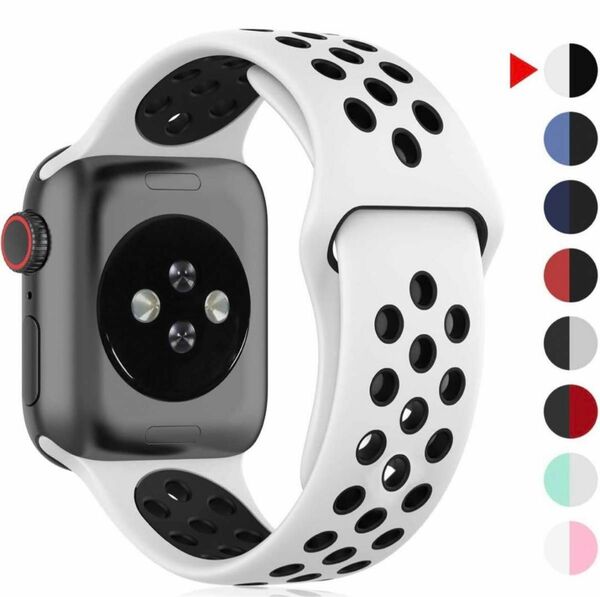 Apple Watch 交換リストバンド ピュアホワイト/黒 アップルウォッチ スポーツ