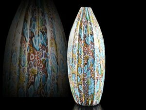 【雲】名家買取品 ベネチアンガラス ミルフィオリ 金彩 花瓶 高さ32.5cm 古美術品(ベネツィアグラス花瓶ムラーノ)A9494 UTcfd