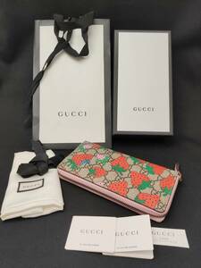 ◆極美品◆ GUCCI グッチ 長財布 ラウンドファスナー GGスプリーム いちご ストロベリー 木村カエラ愛用 