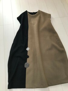 ★カシミア混紡ウール★フレンチスリーブワンピース★ハンドメイド★ウールワンピース★バルーンワンピース★丸パッチ