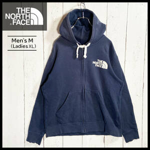 【USED】ノースフェイス NORTH FACE ジップ パーカー 刺繍ロゴ キャンプ アウトドア 古着 Mサイズ ネイビー ☆送料無料☆