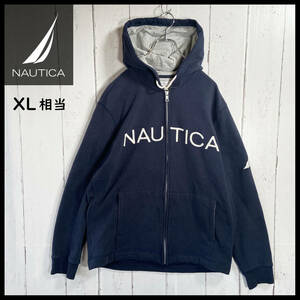 【USED】ノーティカ NAUTICA ジップ パーカー フーディー 刺繍ロゴ キャンプ アウトドア 古着 XL相当 ネイビー ☆送料無料☆