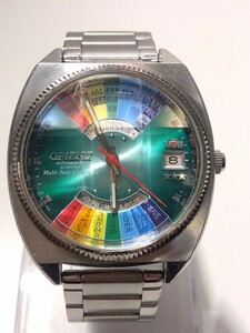 【A739】【稼働品】 ORIENT オリエント マルチイヤー カレンダー EU04-C0 自動巻き デイデイト カットガラス アンティーク メンズ 時計