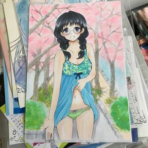 Art hand Auction Hand-drawn illustration: Girl with glasses ⑤, Comics, Anime Goods, Hand-drawn illustration