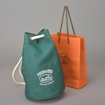 1円 極美品 HERMES エルメス オーデコロン 巾着 ポーチ キャンバス グリーン バニティバッグ ショルダー ハンド 非売品 鞄 ※k.c_画像1