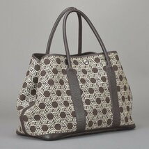 1円 極美品 HERMES エルメス ガーデンパーティPM ハンドバッグ トワルソーアッシュ レザー ブラウン □K刻印 トート 総柄 鞄 ■ac.b/ad.c_画像3