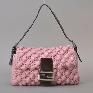 1円 激レア!! FENDI フェンディ マンマバケット ハンドバッグ ウール ニット ピンク ブラウン FF ズッカ金具 ショルダー 毛糸 鞄 Mc.c