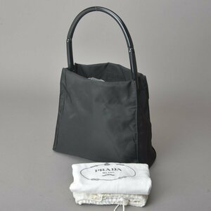 1円 極美品 PRADA プラダ トートバッグ ハンドバッグ ナイロン 樹脂ハンドル ブラック 三角プレート B8073 ショルダー 肩掛け 鞄 ■a.a/b.a