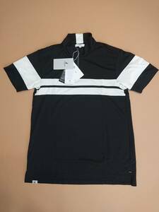 新品　ブラック＆ホワイト　ゴルフ　（M）アドバンテックウールパネルボーダー　ハイネックシャツ　　メンズ　14300円