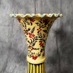 花瓶 伝統工芸品 花柄 陶磁器 黄色 花器【USED品】 22 00843の画像3