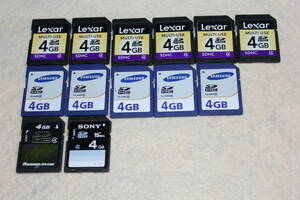 SDカード　4GB　13枚　Lexar、SAMSUNG、HAGIWARA、SONY