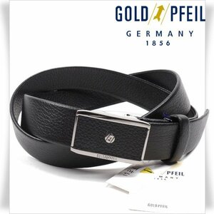 新品1円～★GOLD PFEIL ゴールドファイル メンズ 日本製 牛革 レザー 本革 ビジネスベルト フリーサイズ 黒 ブラック 袋縫い◆9316◆