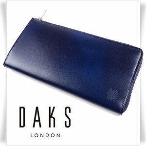 新品1円～★DAKS LONDON ダックス ロンドン 日本製 牛革レザー L字ファスナー長財布 ロングウォレット ネイビー 紺 本革 本物 ◆9821◆