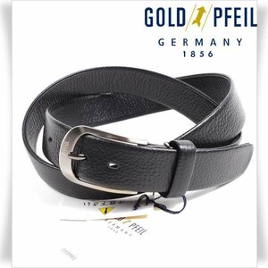 新品1円～★GOLD PFEIL ゴールドファイル メンズ 日本製 牛革 レザー 本革 ビジネスベルト フリーサイズ 黒 ブラック 正規店本物◆9863◆