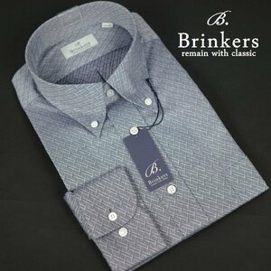 新品1円～★Brinkers ブリンカーズ 形態安定 綿100％ 長袖ボタンダウンシャツ 39-78 M ネイビー 織柄 本物 ◆1047◆