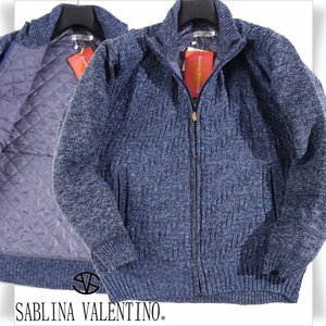 新品1円～★伊ブランド SABLINA VALENTINO サブリナヴァレンティノ メンズ 秋冬 長袖 裏地中綿キルティング ジップアップニット L ◆1105◆