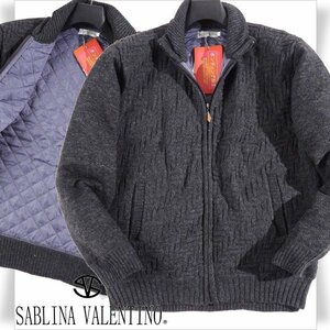 新品1円～★伊ブランド SABLINA VALENTINO サブリナヴァレンティノ メンズ 秋冬 長袖 裏地中綿キルティング ジップアップニット LL◆1108◆